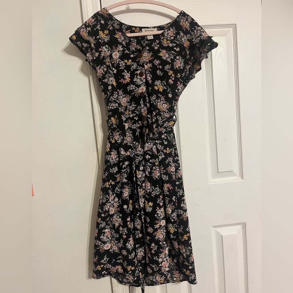 Monteau Black Floral Midi Dress